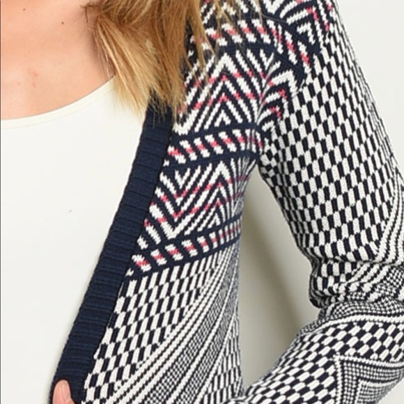 ♦️Navy Fold Line Pattern Sweater Cardigan - Picture 4 of 6